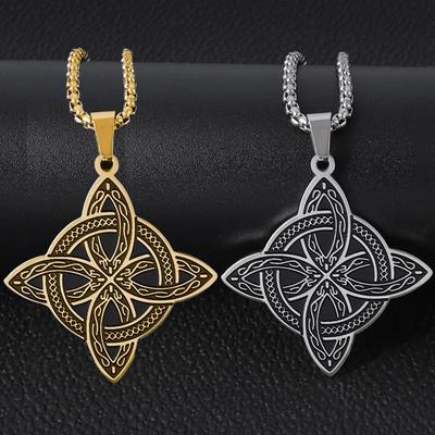 Silver Stainless Steel Witch Knot Pendant Necklace Celtic Knot Lucky Jewelry Christmas Gift for Friends Family
