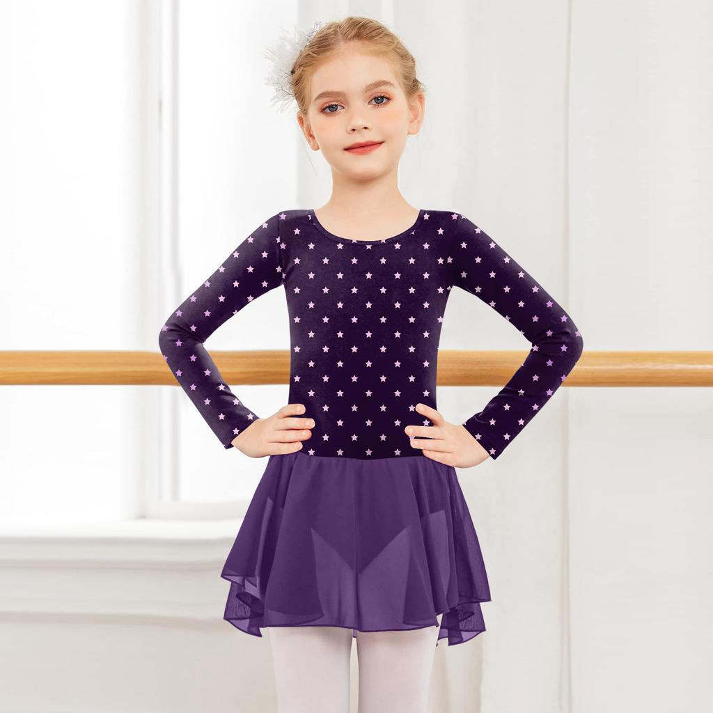 Girls' Color-blocked Romper Long-sleeved Tulle Dress Dance Costume