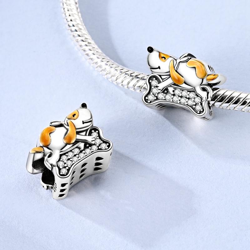 Silve Charms Beads Rabbit Robot Love Puppy Dog Charm Fit Original Bracelet Bangle Pendant Dangle Women Jewelry Gift