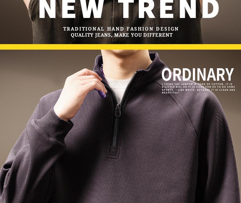 Men's Retro Half-Zip Heavyweight Hoodie - Winter Velvet, Loose Fit, Stand Collar, Large Size.