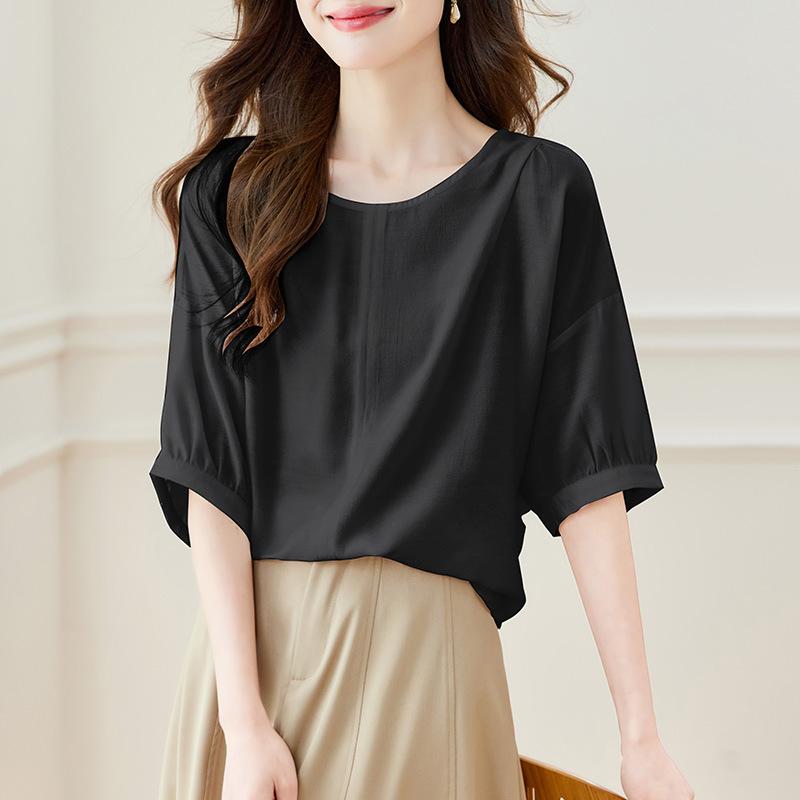 Temperature and Trendyable Five-point Sleeve Top for Women In Summer Updated French Everyday Pullover Top