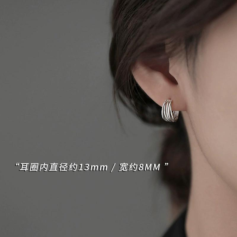 Women s Trendy 925 Silver Hoop Earrings High Quality Geometric Line Jewelry серебряный