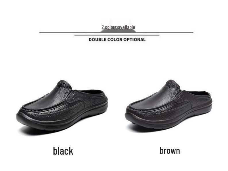 Herren Übergröße Leder Slipper Baotou Hausschuhe, Lässiger Sommerstil, Größe 46