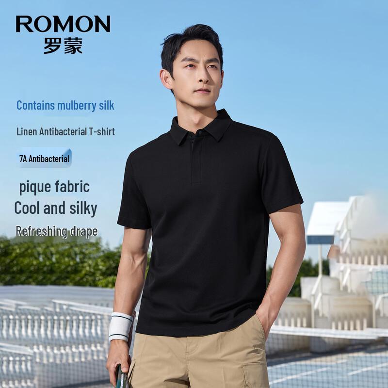 ROMON Men s Silk Blend Cooling Antibacterial Short Sleeve Polo Shirt