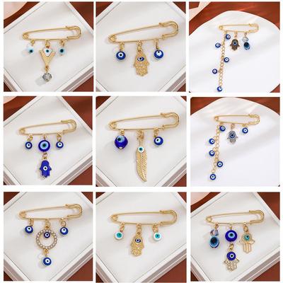 High-End Blue Eye Rhinestone Tassel Brooch for Sweaters