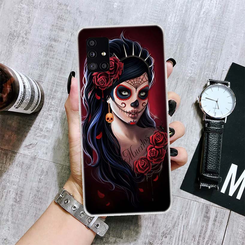 Catrina Beautiful Rose Girl Skull Phone Case For Samsung Galaxy A52 A32 A22 A12 A02S A50S A30S A51 A31 AA71 Note 20 Ultra 10 S10