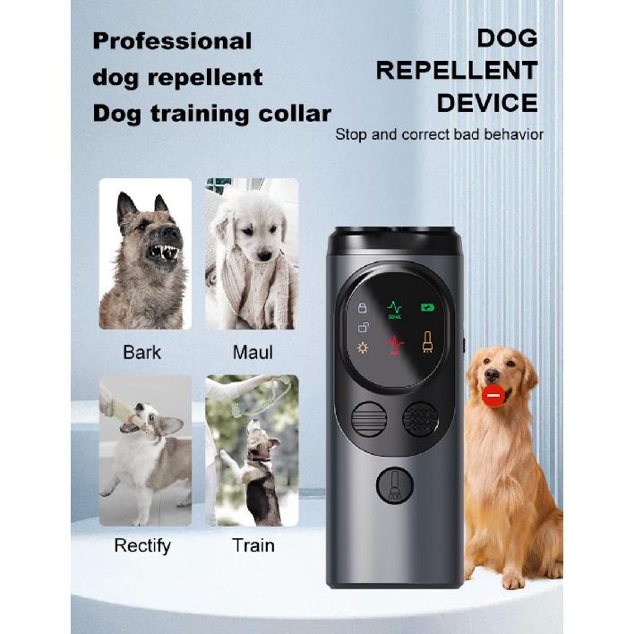 3-Head Ultrasonic Dog Deterrent 20-35kHz Sweep/Constant Freq Strobe Flashlight 800mAh Type-C 2H Work for Walking/Delivery 4