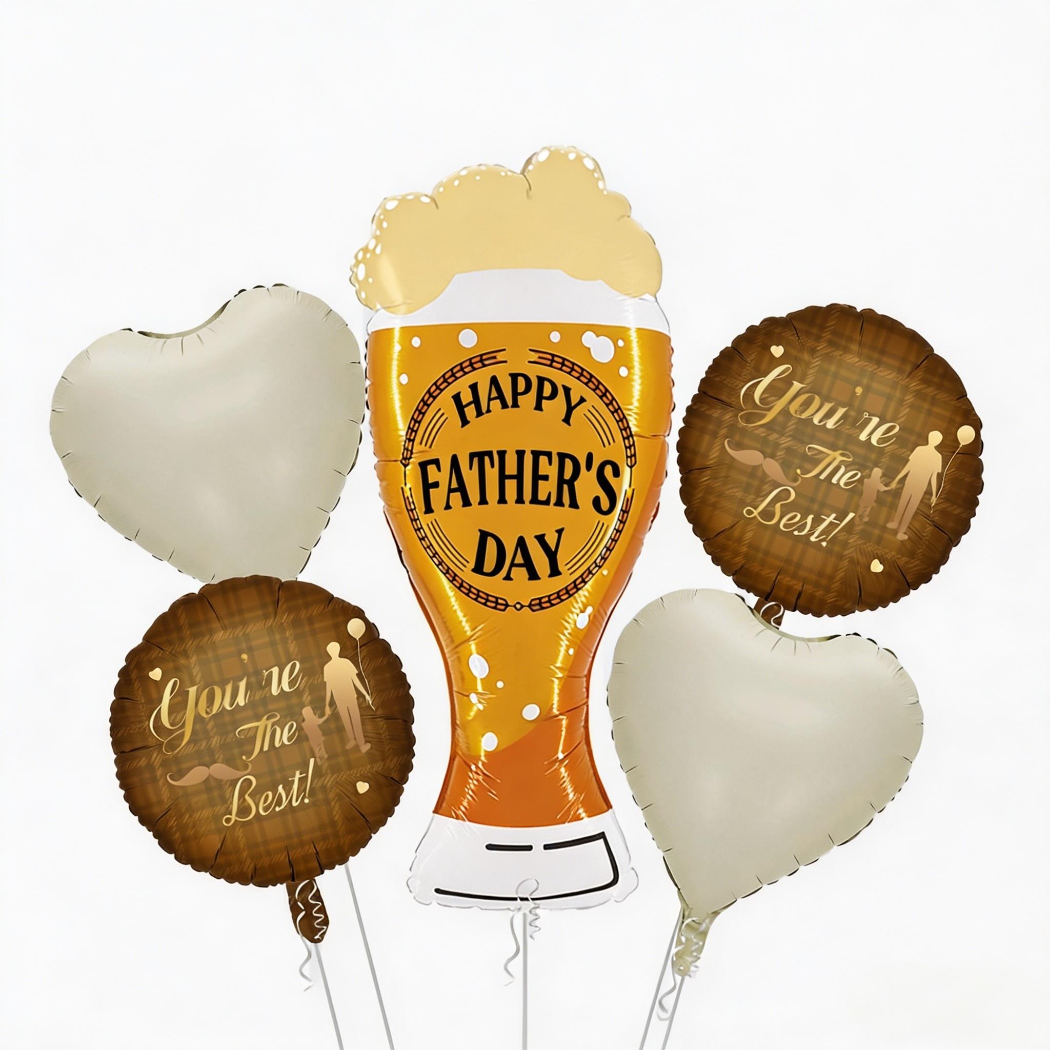 Father s Day Foil Balloons Kit, 5Pcs Assorted Balloons with Beer Cup, Heart & Round Designs,  Happy Father s Day  Party Supplies Other