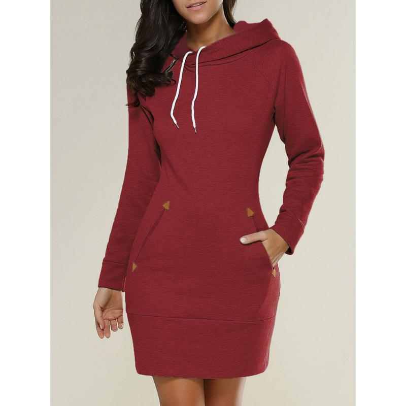 Hooded turtleneck long-sleeved sweater dress color size -5 S бордовый