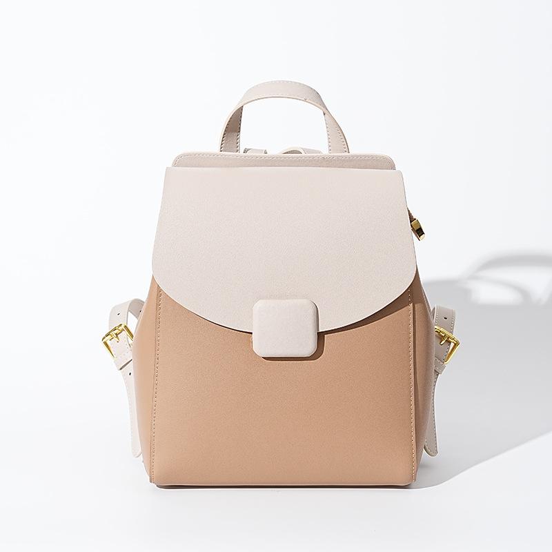 Summer new contrasting color backpack, large-capacity high-end leather backpack, women's small backpack