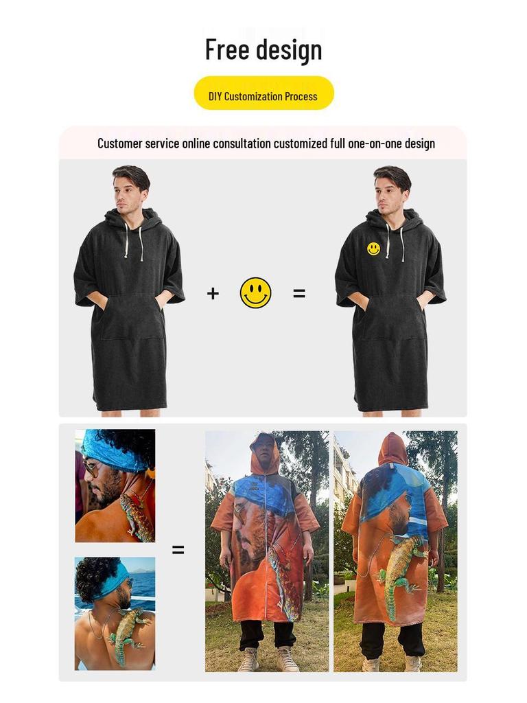 Microfiber Hooded Poncho Towel - Quick-Dry Changing Robe for Swimming, Surfing, and Beach for Men & Women