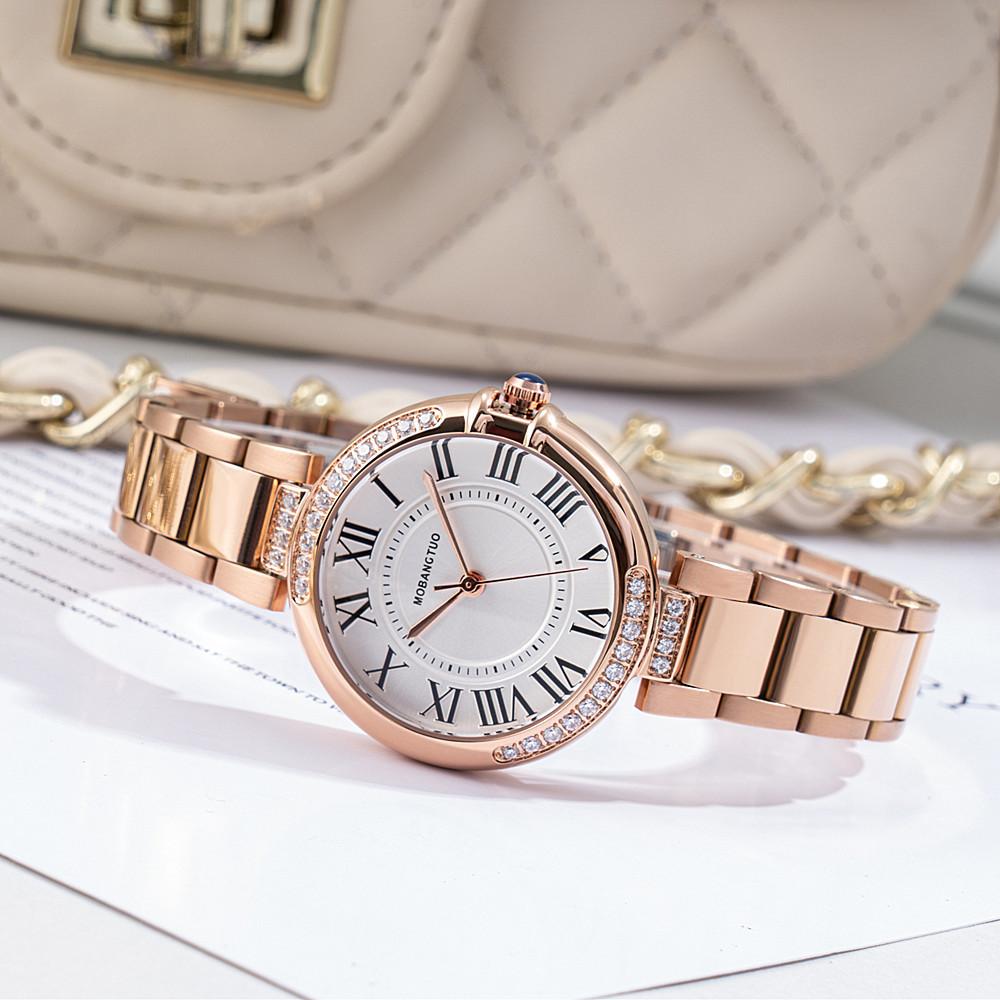 Ladies Watch Fashion Pointer Roman Face Diamond Quartz Waterproof Steel Belt Temperament Watch