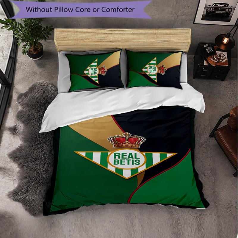 Real Betis Football 3 Piece Bedding Set Soft Duvet Cover Set with Pillowcases Printed Bedroom Decor Set for Home