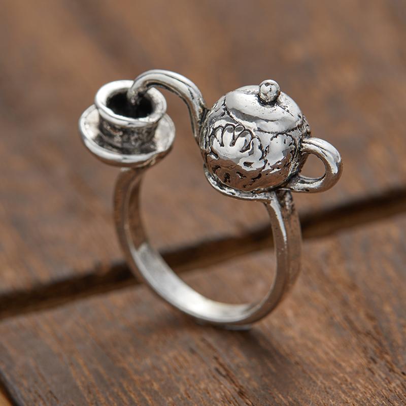 

Винтажный креативный персонализированный чайник, чашка, кольцо, мужской, женский, хип-хоп, рок, вечеринка, циркон, подарок, аксессуары 9