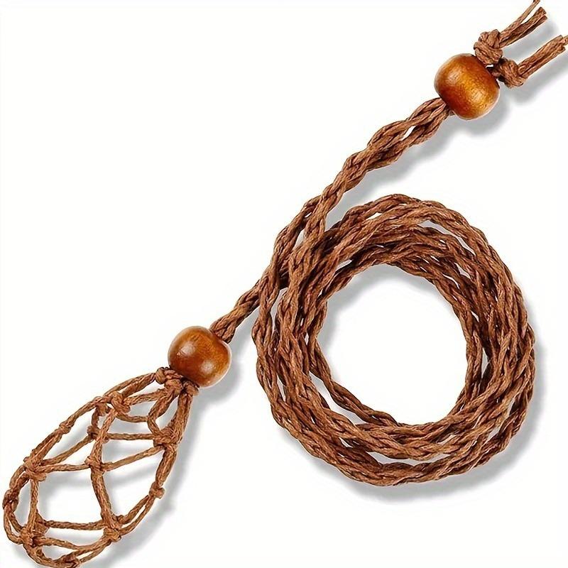 Ishihara Retro Adjustable Rope Necklace with Natural Stone Crystal Pendant