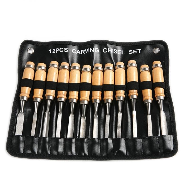 

Woodworking professional chisel construction woodworking tools 12 pieces wooden carving manual chisel tool set 12pcs