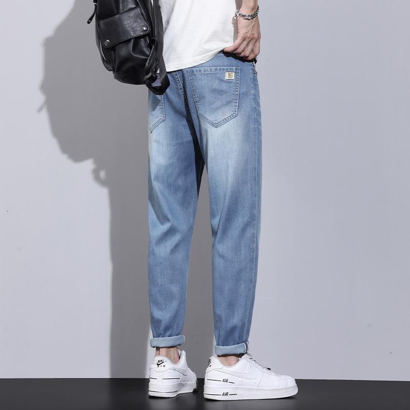 Weiha Tencel Jeans Men's Straight Pants Cool Trousers Elastic Loose Retro Casual Pants Fashion Daddy Pants Men's