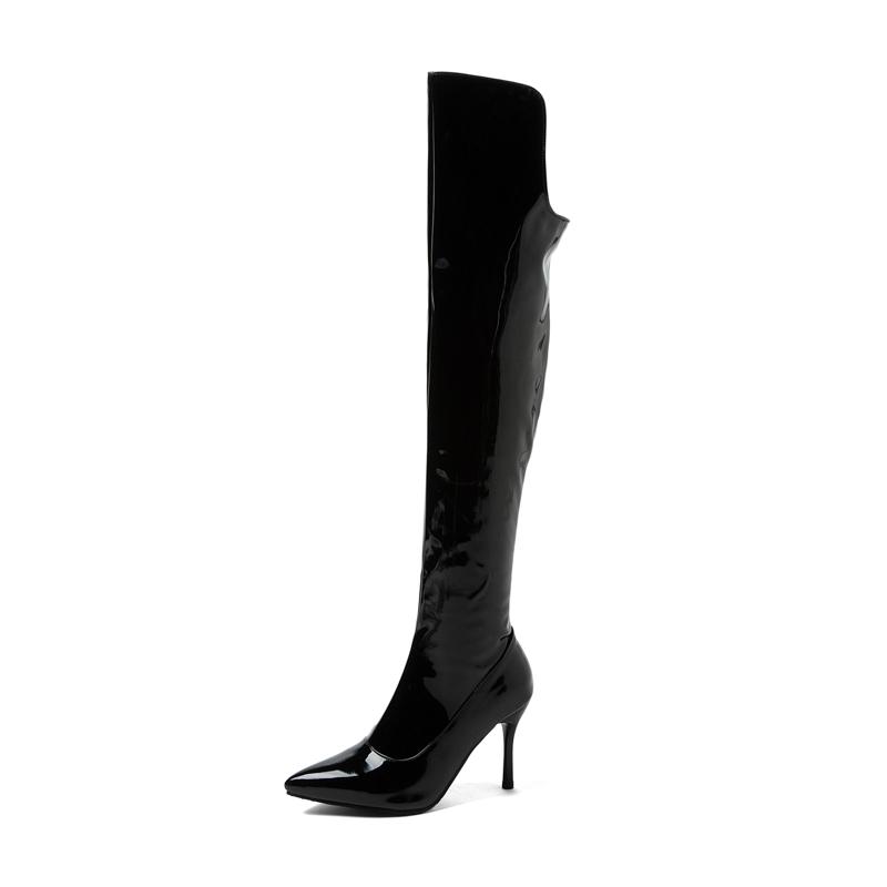 

95/Women s high-heeled boots Sexy European and American style pointed thin heels solid color large-size boots 35 чёрный