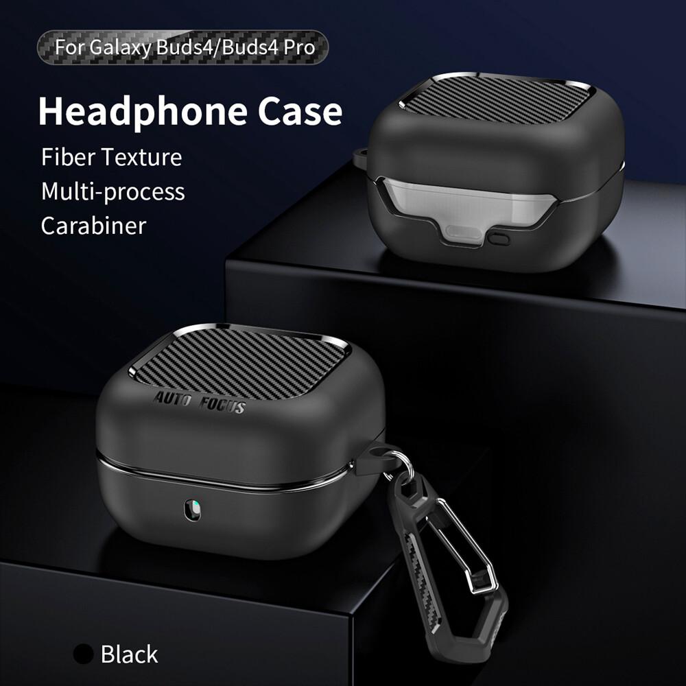 KEYSION Shockproof Case for Samsung Buds 4 Pro Carbon Fiber Texture TPU Silicone Bluetooth Earphone Cover for Galaxy Buds4 4 Pro