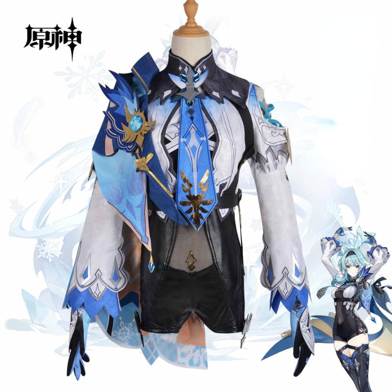 Eula Lawrence Cosplay   Costume Wig Uniform Wave Flower Knight Funny Costume Glove Jewelry Halloween Carnival