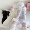 Spring and Summer Thin Lolita Lace Bow Calf Socks, Ballet-style Gauze Belt Thin White Mid-calf Pile Socks