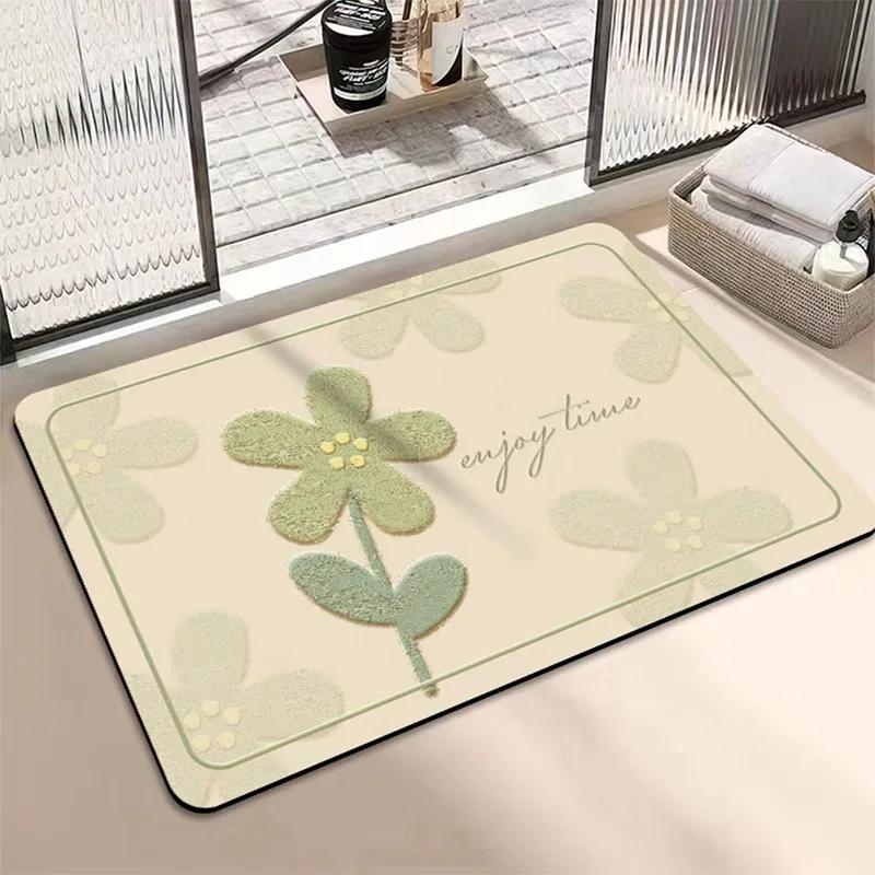 Bathroom Diatom Mud Absorbent Mat Household Fresh Flower Anti-Slip Easy Scrub Mat Bedroom Bedside Bathroom Door Mat