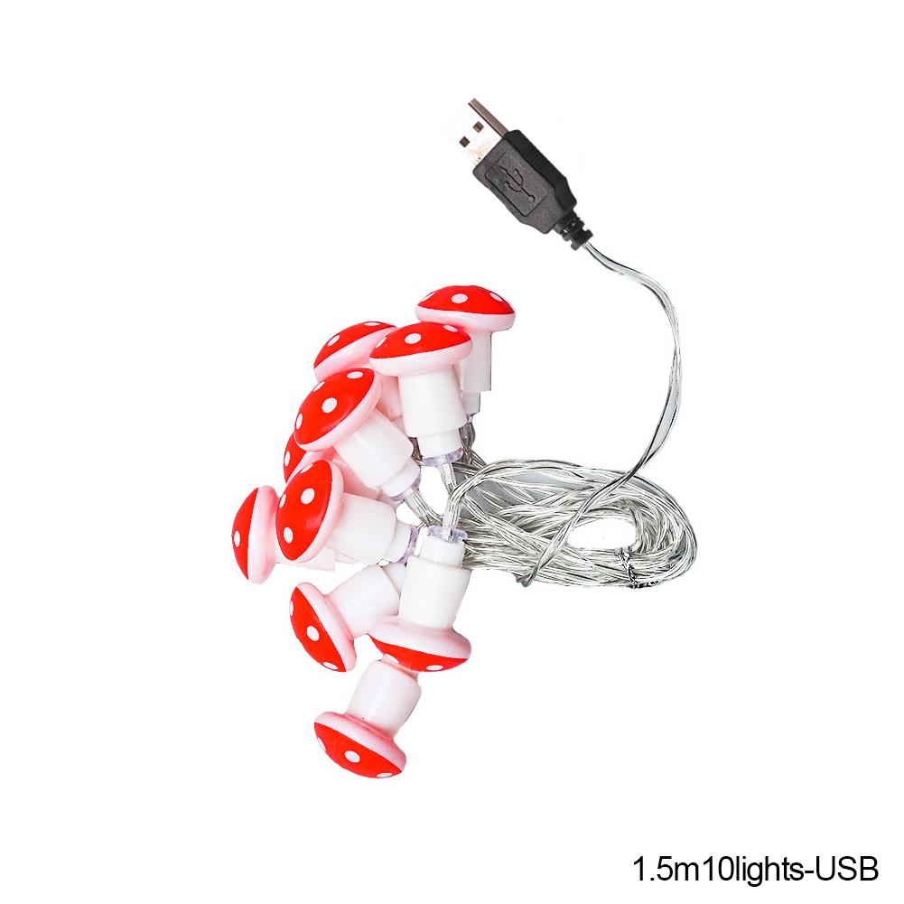 

Светодиодная гирлянда в форме гриба длиной 1,5 м/3 м с питанием от USB/аккумулятора, гирлянда для рождественских праздников, вечеринок, свадеб, садовых украшений 1.5M 10lights