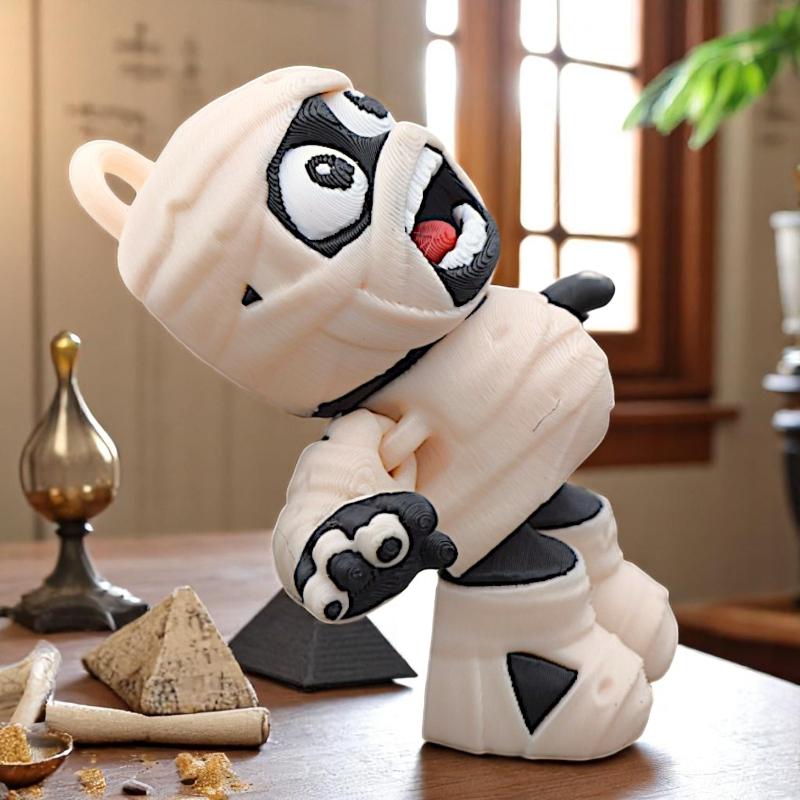 3D Printed Articulated Mummy Figurine Cute Bandage Mummy Movable Joints Halloween Desktop Ornament Car Hanging Party Decor Gift