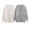 2025 Autumn Women's European & American Style Loose Knit V-neck Long Sleeve Cardigan Sweater