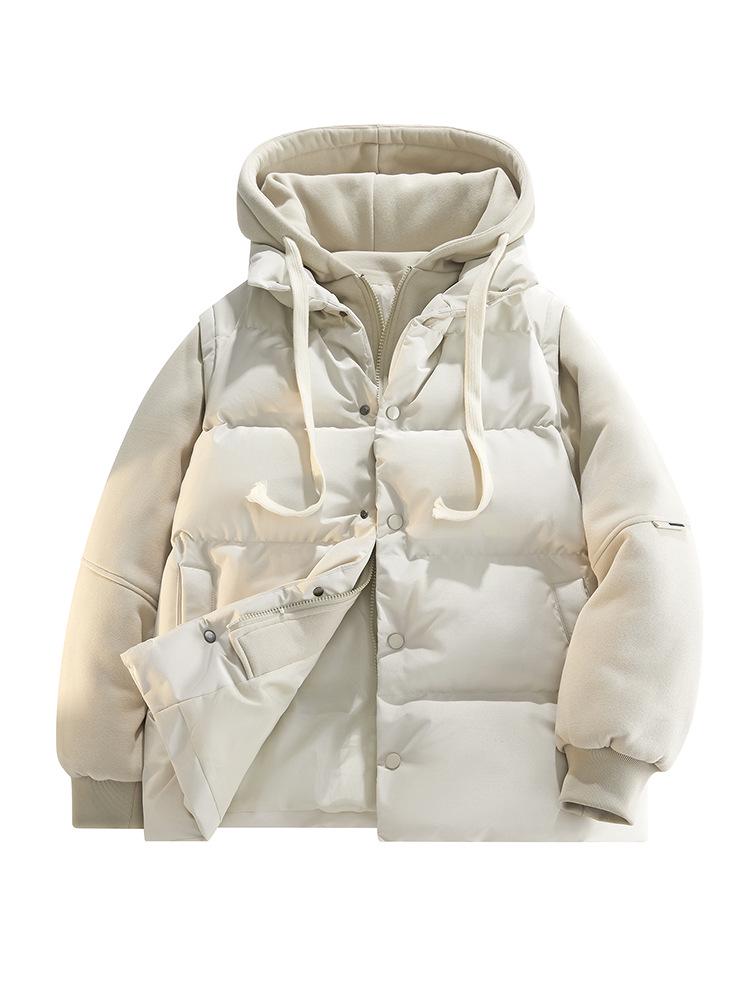 Men's Faux Two-Piece Hooded Puffer Jacket - Thick, Warm, Loose Fit