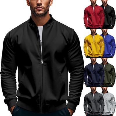 Frühling und Herbst Herren Stehkragenjacke Einfarbig Freizeit Sport Langarm Reißverschluss Mantel Gerade Röhre Große Größe
