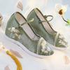 Woman's New Ethnic Style Increased Internal Embroidered Shoe Soft Sole Non Slip Shallow Round Toe Mary Jane Shoes Hanfu Shoes