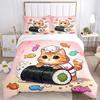 3pcs Kitten Making Sushi Print Bedding Set (1 Cover + 2 Pillowcases, Without Inserts), This Printed Bedding Set Is Soft and Comfortable, Suitable