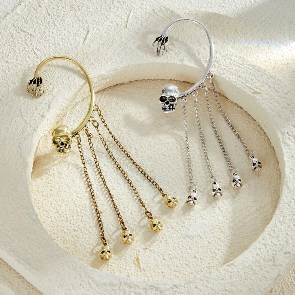 Gothic Unique Skull Head Earrings With Exquisite Long Tassels For Men And Womens Fashion