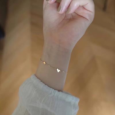 S925 Sterlingsilber Einfaches Kleines Herz Armband Damen Schlichtheit Mode Niedlichkeit Farbverlauf Pfirsichherz Japanisches Armband