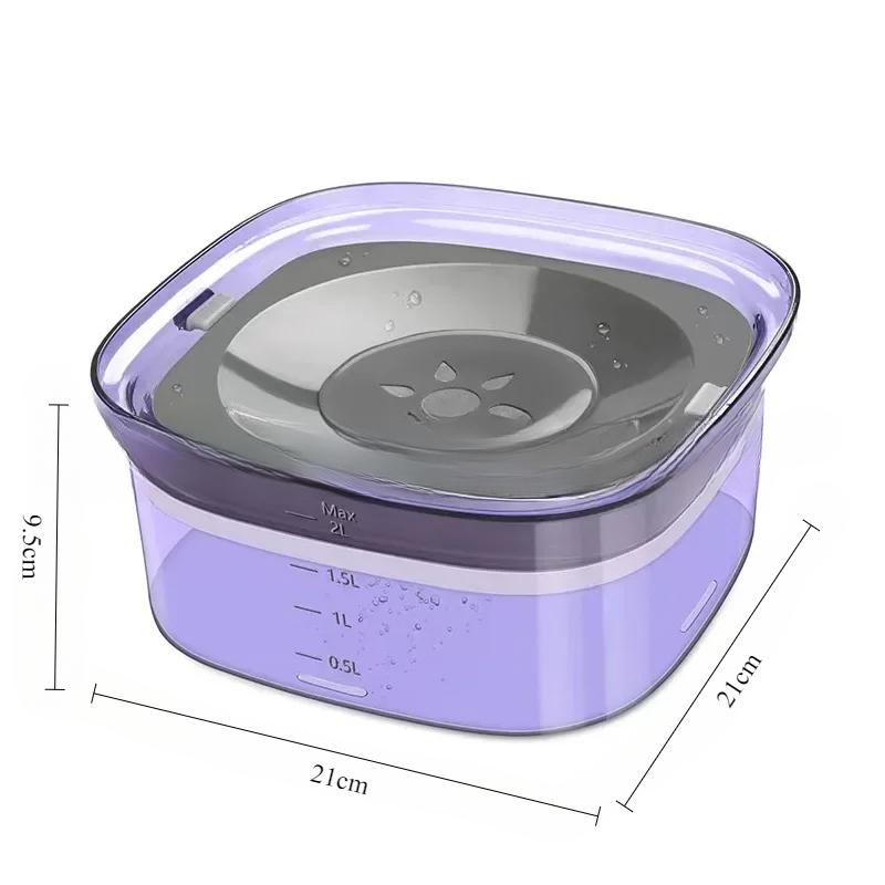 Dyreutstyr Kattevannskål Hunddrikkeskål Kjæledyrflytende katteskål Sprutsikker gjennomsiktig 2L vanndispenser med stor kapasitet