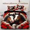 3D Animal Print Duvet Cover Set Horse and Rose Pattern Digital Print Bedding Set with Pillowcases (No Duvet Insert)  All Seasons