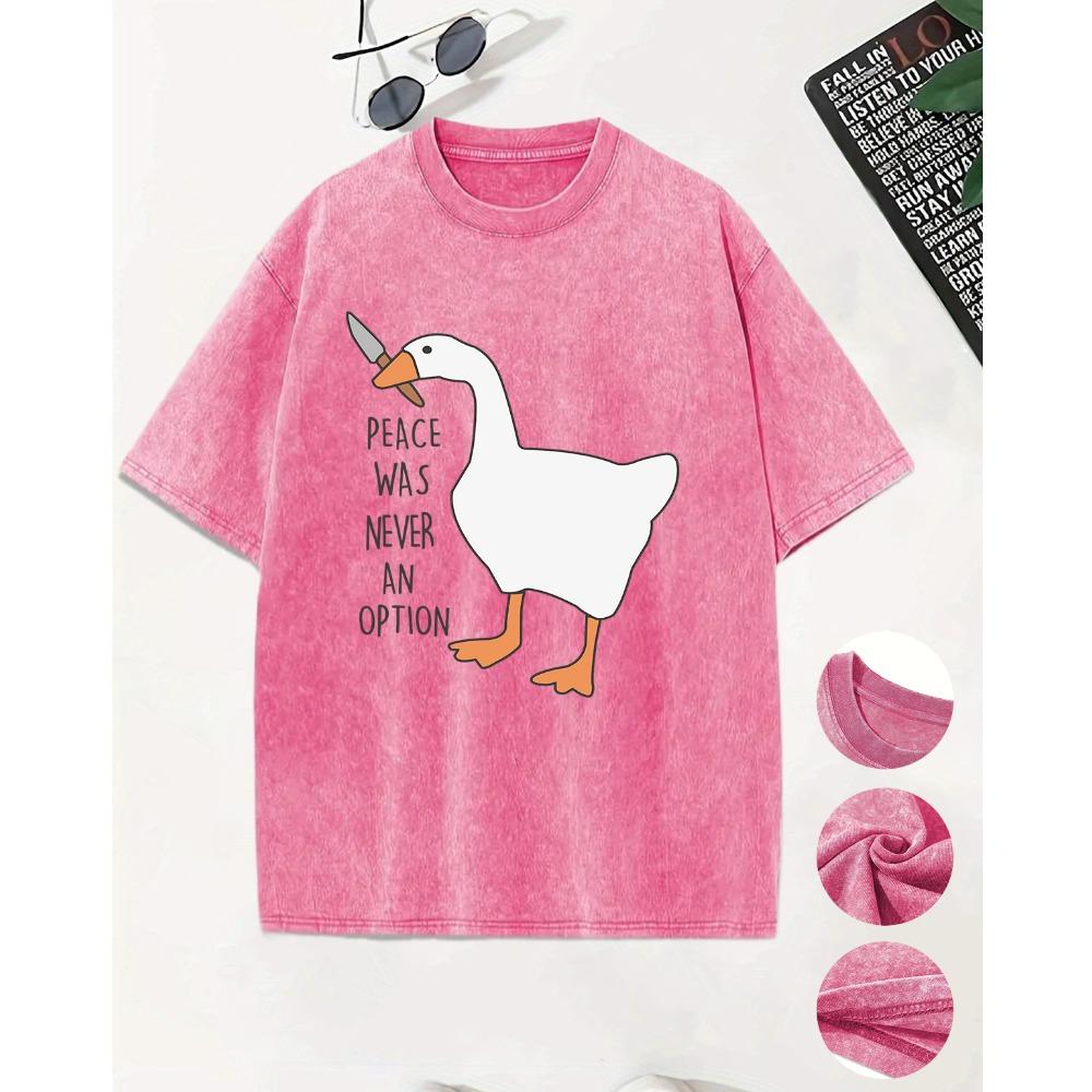 Peace Was Never An Opiton Cartoon Duck With Knife Washed Tee Shirts Men Summer Cotton T Shirt Short Sleeve