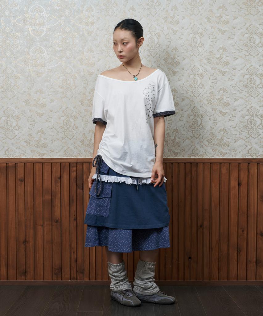 Lujeoseukeulleob [Jamaehwa] Star Layered Shirring Skirt Navy