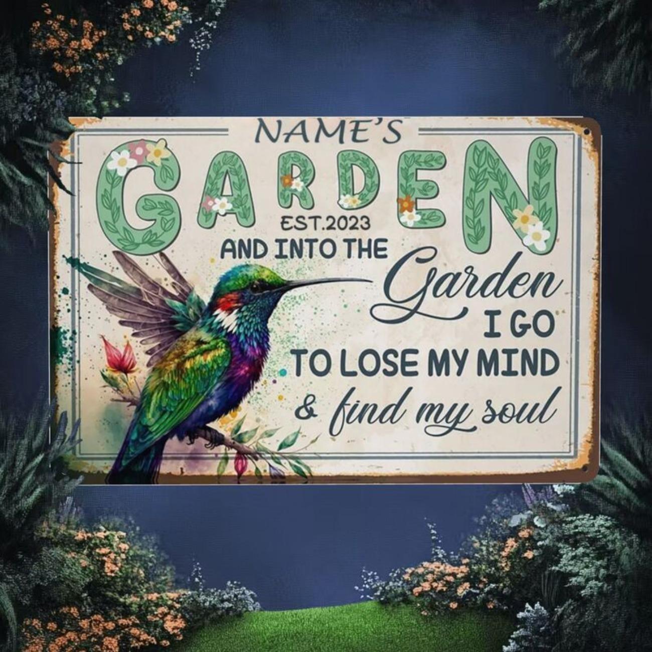 Custom Retro Hummingbird Floral Metal Sign Personalized Text Garden Wall Decor Outdoor Home Plaque белый