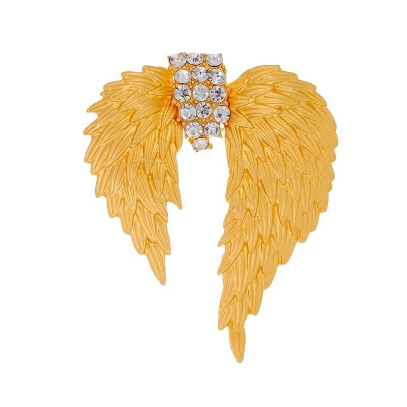 Diamond-encrusted Golden Wing Feather Brooch, Luxurious and Elegant Corsage Suit Jacket Coat