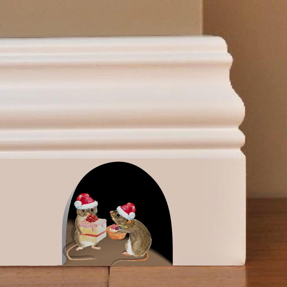 Cute 3D-style Cartoon Mouse Hole Wall Sticker Kitchen Living Room Kid Bedroom Wall Corner Decal Creative Fun Interior Decoration