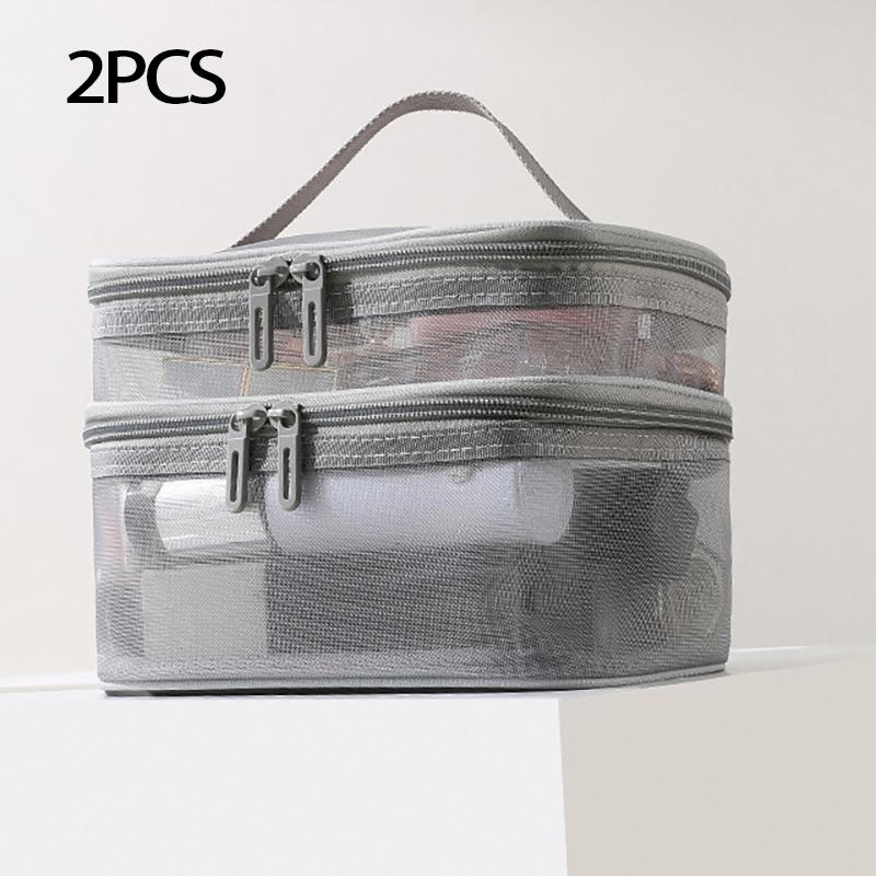 Double Layer Mesh Makeup Bag, Wash Bag, Women's Portable New Large Capacity Storage Bag, Cosmetics Storage Bag