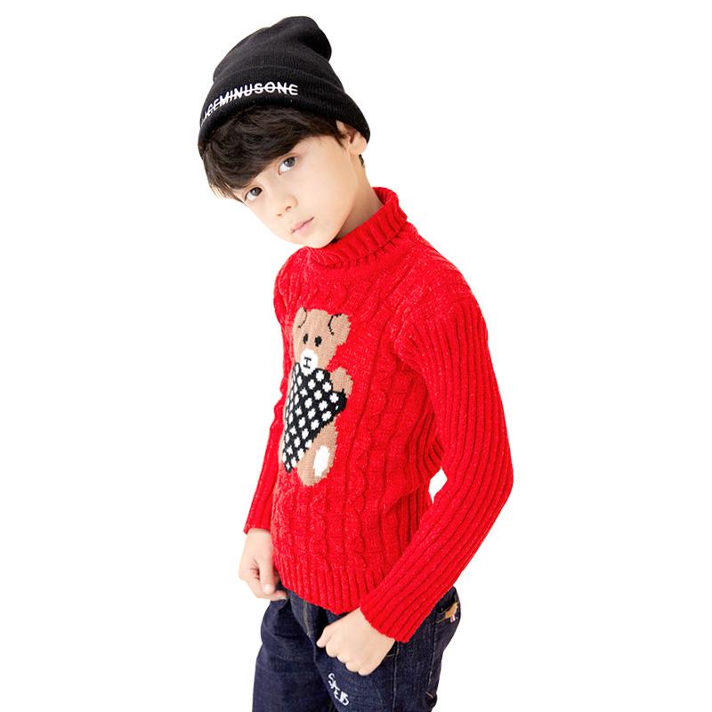 New Children s Sweater with Fleece Lining, Boys  Knitted High Neck Sweater, Girls  Base Shirt 90cm
