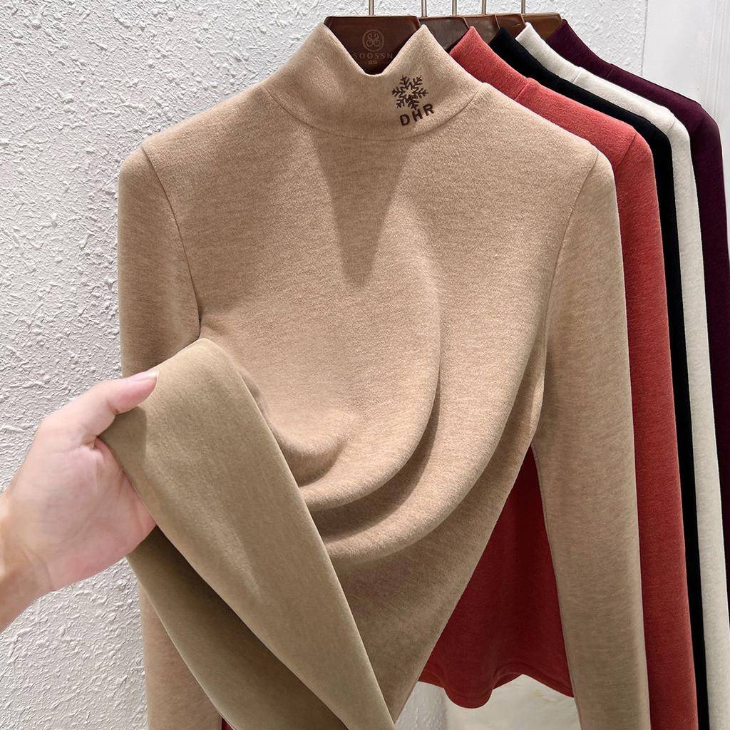 Wool Silk Bottoming Shirt Women's Autumn and Winter New Women's Clothing with Heating and Warmth Turtleneck Top, Piled and Thickened