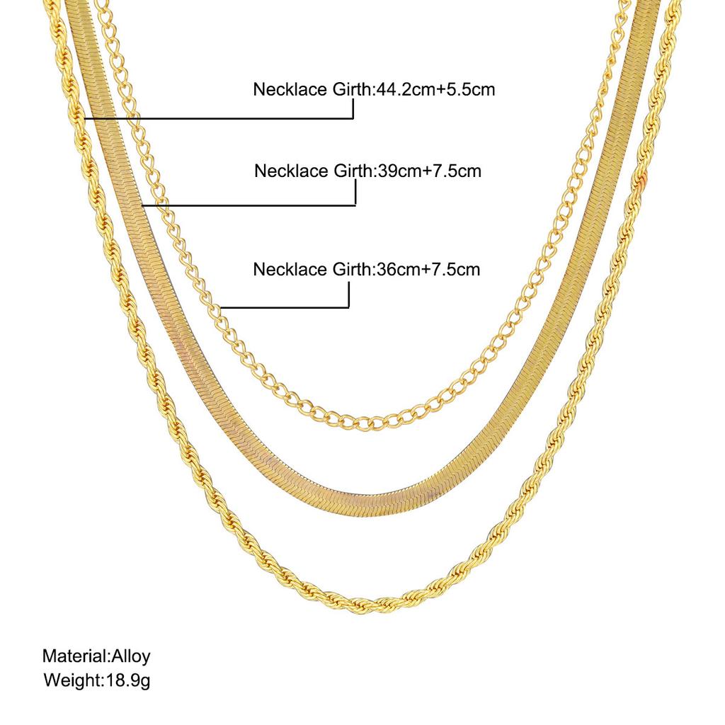 European and American Fashion Three-layer Stacked Basic Chain Snake Bone Chain Twist Chain Hot-selling Simple Personalized Necklace