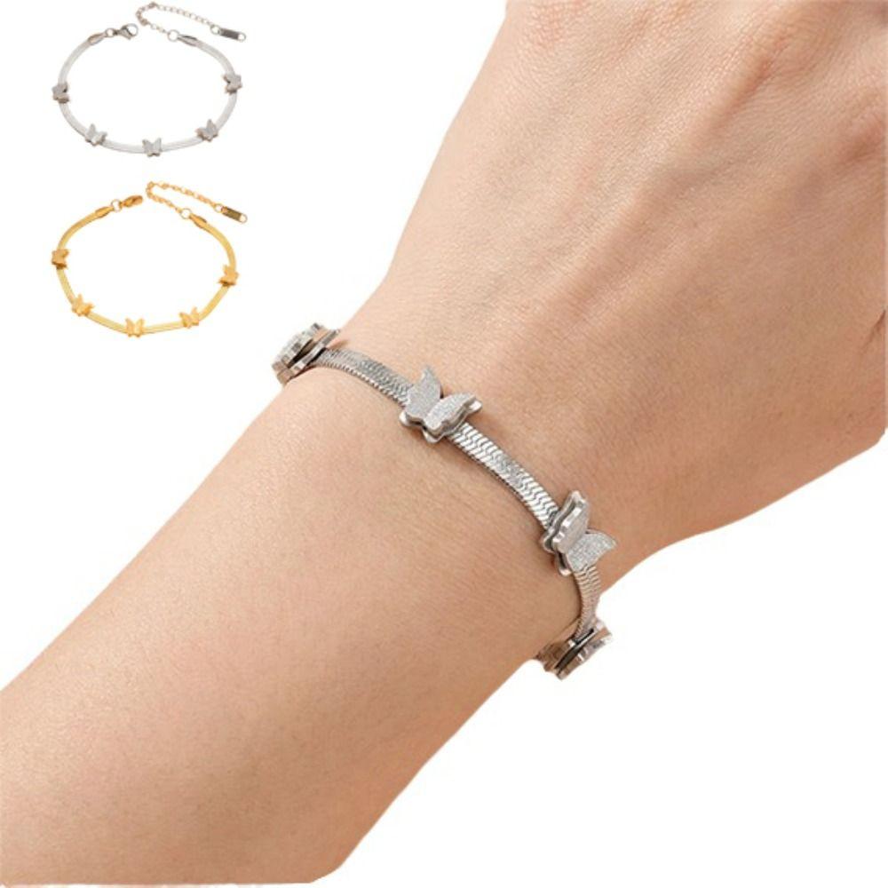 Butterfly Charm Snake Chain Bracelet Stainless Steel Animal Charm Bracelet  Daily Wear