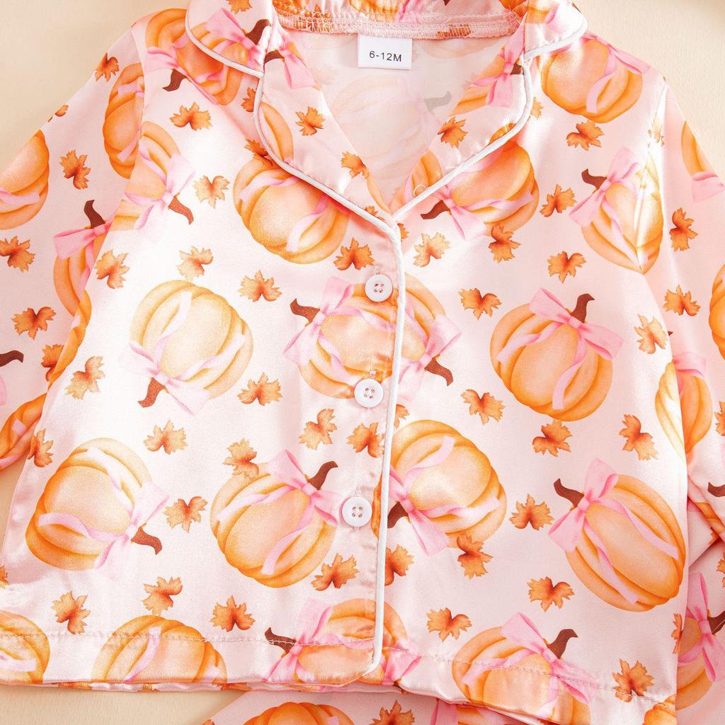 2025 Furry Halloween Pajama Set with Bowknot & Pumpkin Print - Two-Piece Turn-Down Collar Homewear