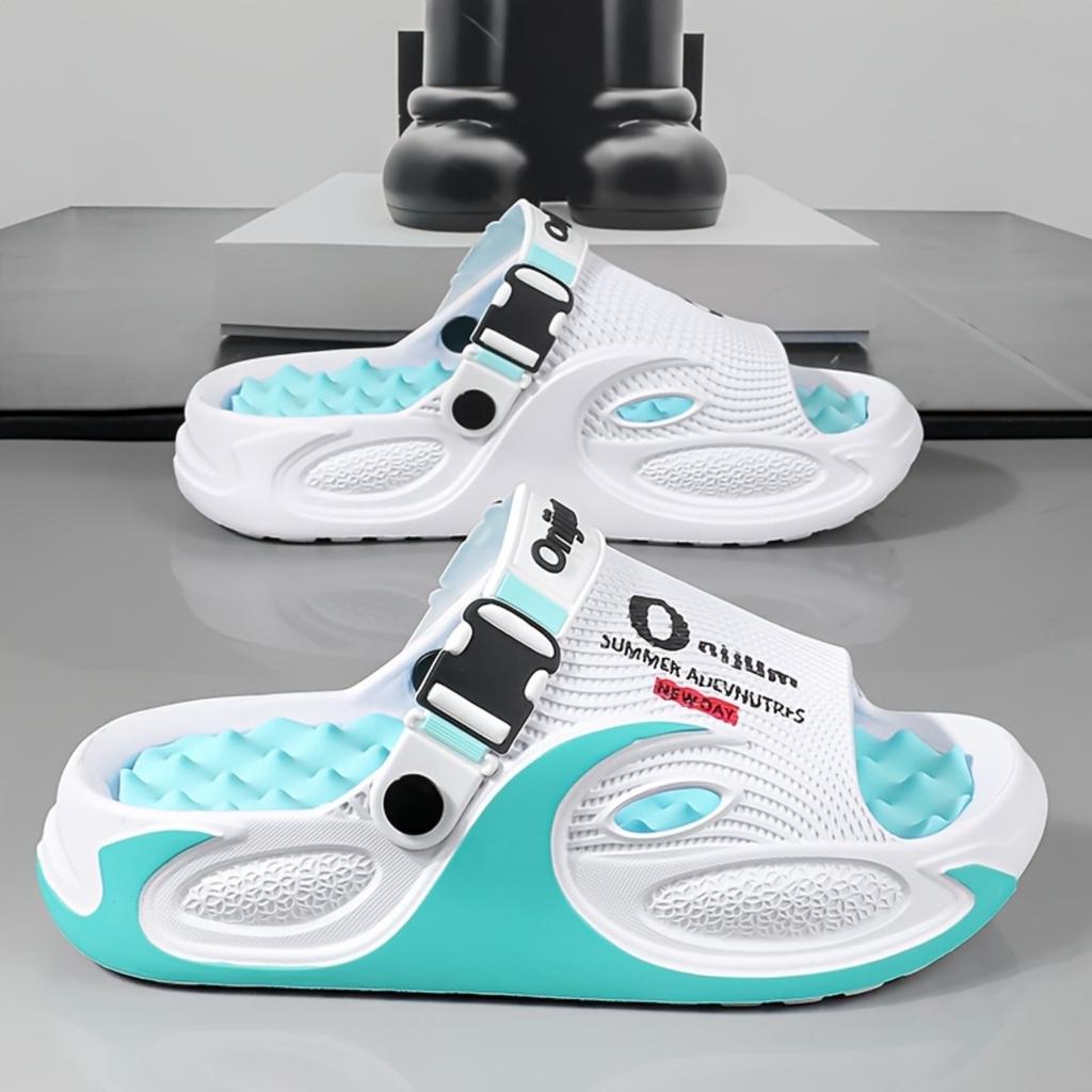Summer Casual Men's and Women's Same Style Slippers, Thick Soled Massage, Lightweight and Breathable with One Foot, Outdoor Activity Slippers