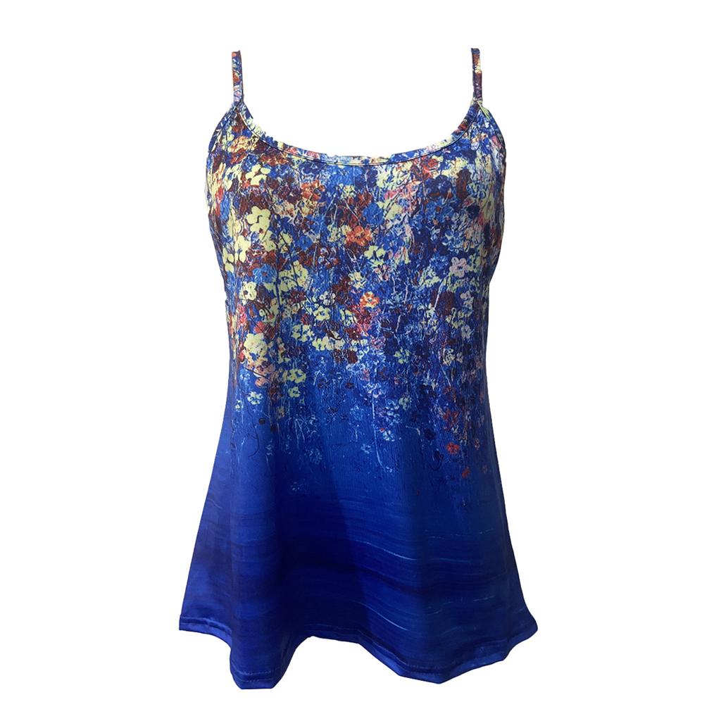 Damenmode Blumendruck Spaghetti Cami Top Lässig Ärmellos Rundhalsausschnitt Sommer Tops